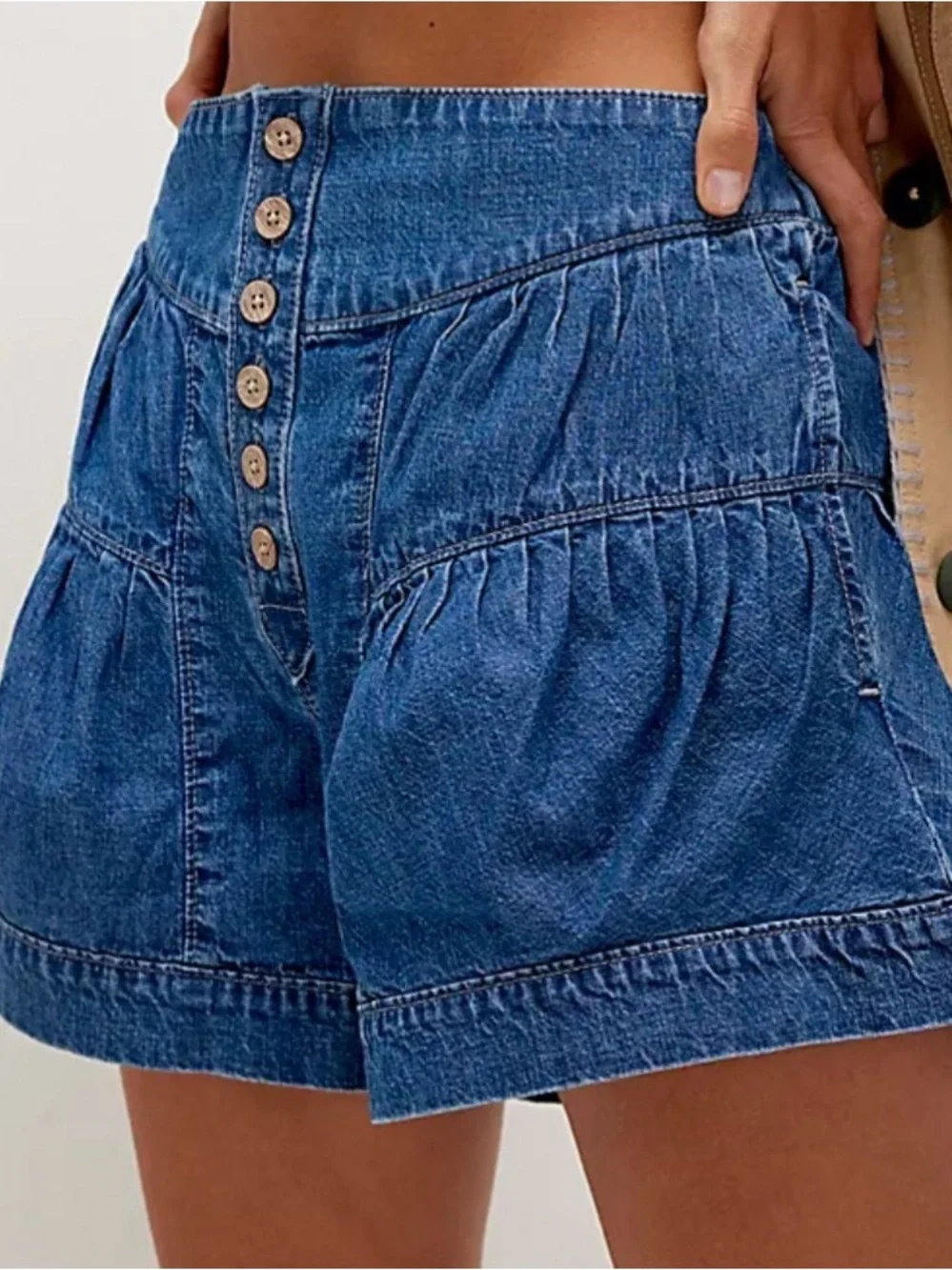 Free People Fleur denim shorts-Tiered-100% Cotton-Dark Wash-Boho-XS